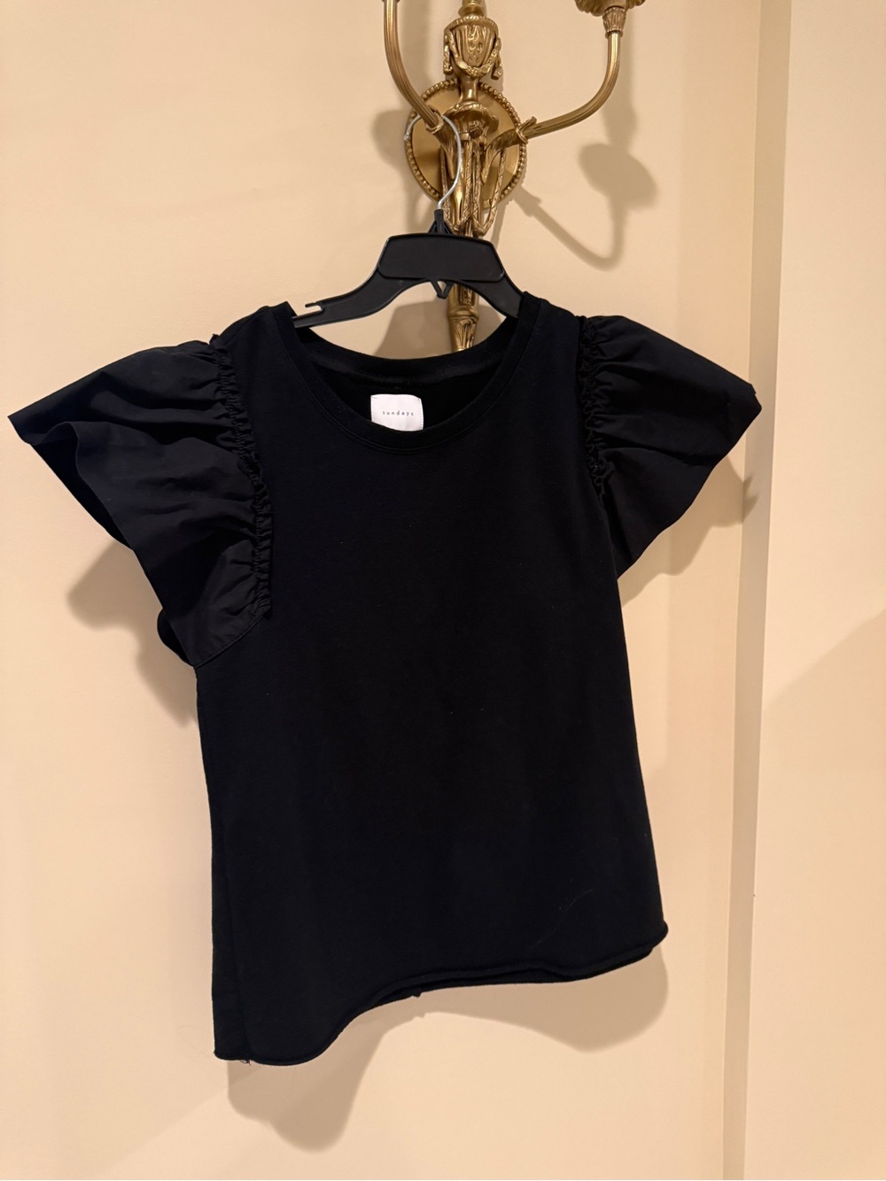 Sundays Black Ruffle Sleeve Tee